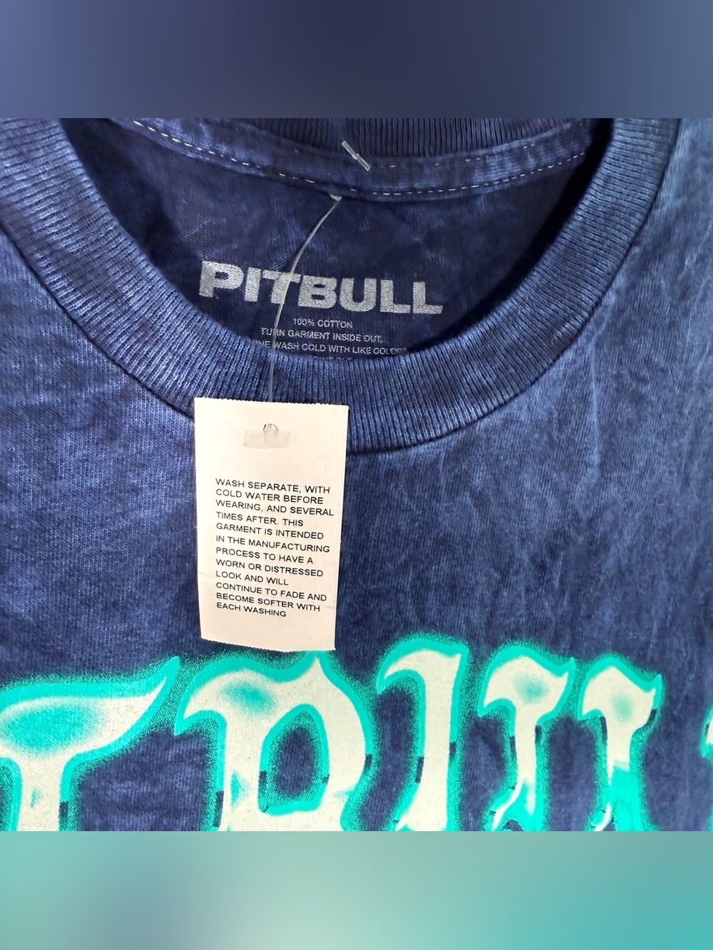 Pitbull Navy Blue 'Pit Bull' Graphic Tee with Teal Lettering - Picture 5 of 6